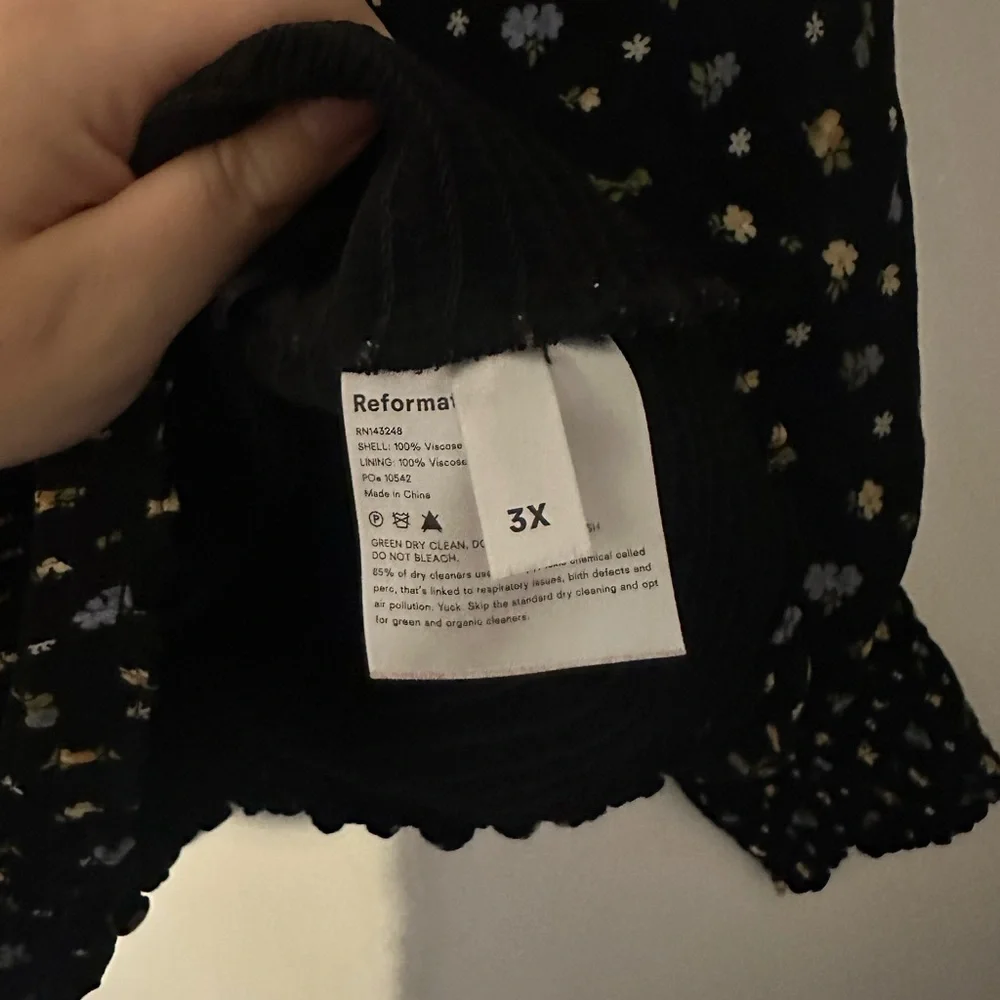 Reformation Black Floral Smocked Long-Sleeve Blouse